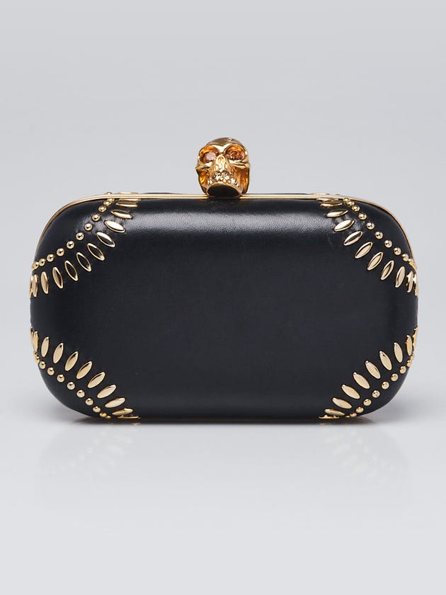 Alexander McQueen Black/Gold Leather Studded Skull Box Clutch Bag