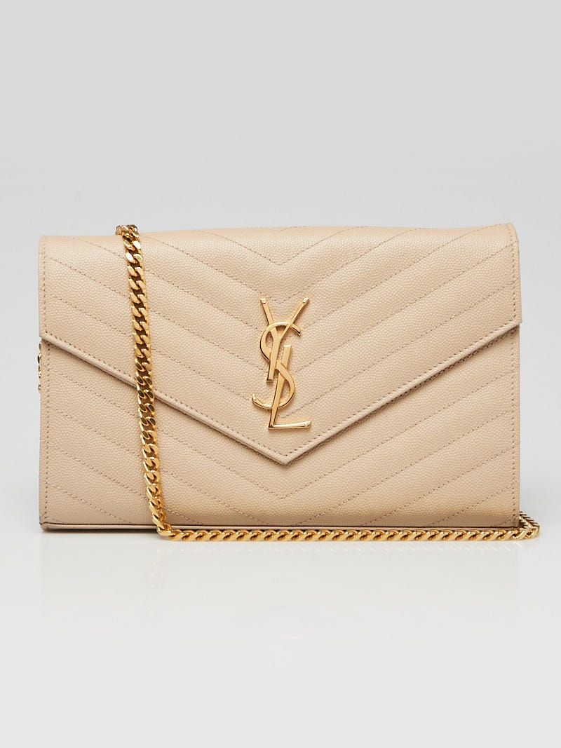 Yves Saint Laurent Beige Quilted Envelope Small Flap Wallet