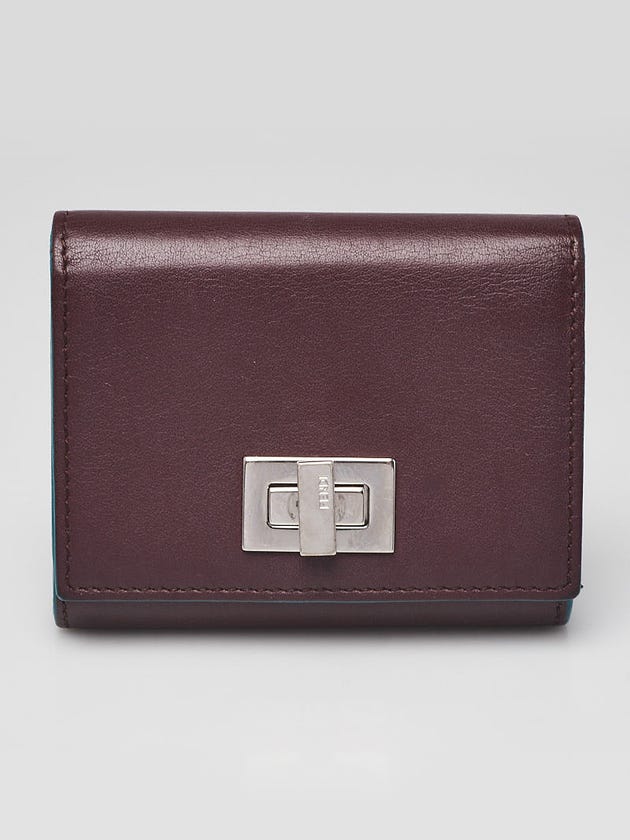 Fendi Burgundy Leather Peekaboo Accordion Compact Wallet - 8M0370