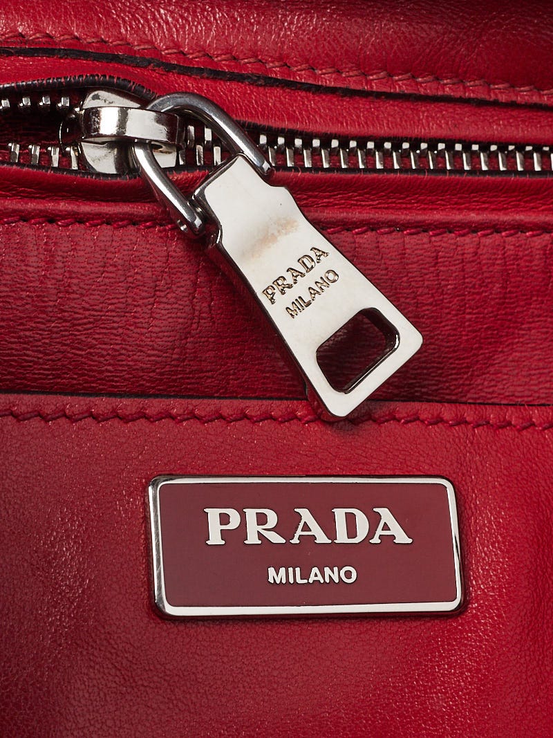 Prada Red Leather Studded Large Bucket Bag B5061M | Yoogi's Closet