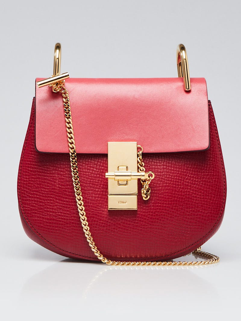 Chloe Red/Pink Grained Leather Mini Drew Bag
