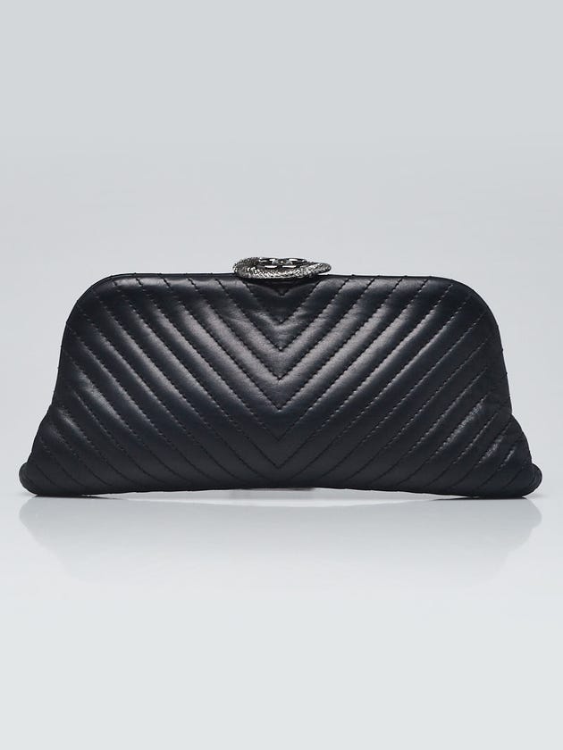 Chanel Black Chevron Quilted Lambskin Leather Small CC Clutch Bag