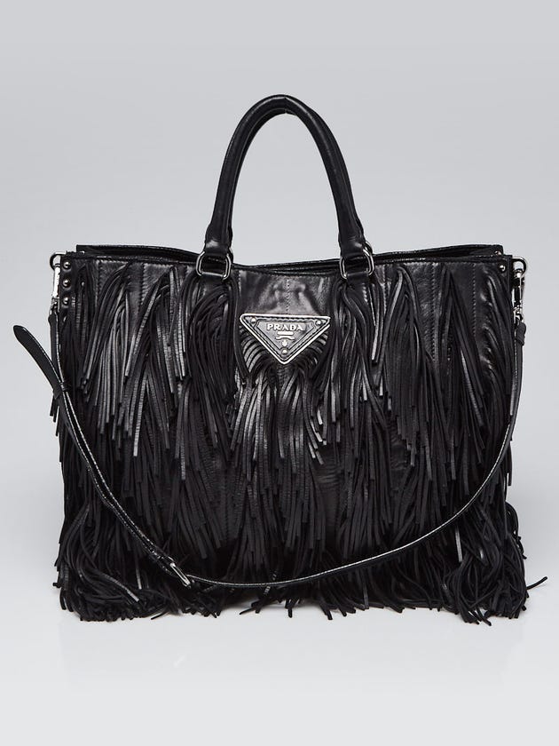 Prada Black Nappa Leather Fringe Large Tote Bag BN1509