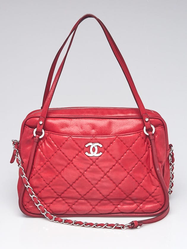 Chanel Red Quilted Iridescent Calfskin Leather Large Camera Bag
