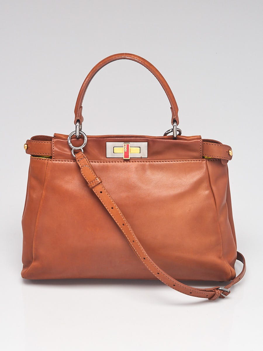 Fendi Light Brown Leather Medium Peekaboo Satchel Bag - 8BN210