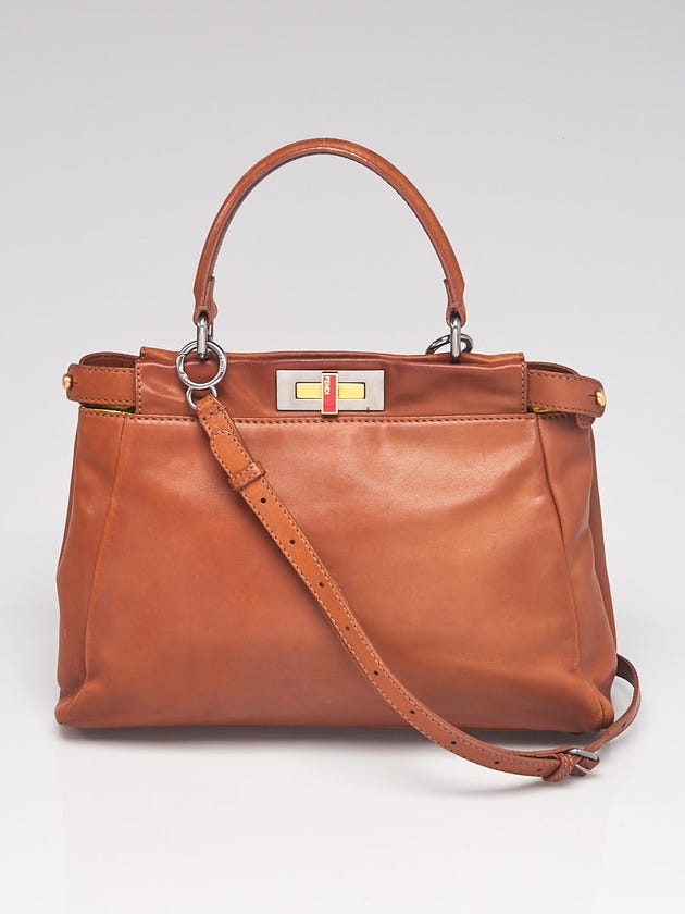 Fendi Light Brown Leather Medium Peekaboo Satchel Bag - 8BN210