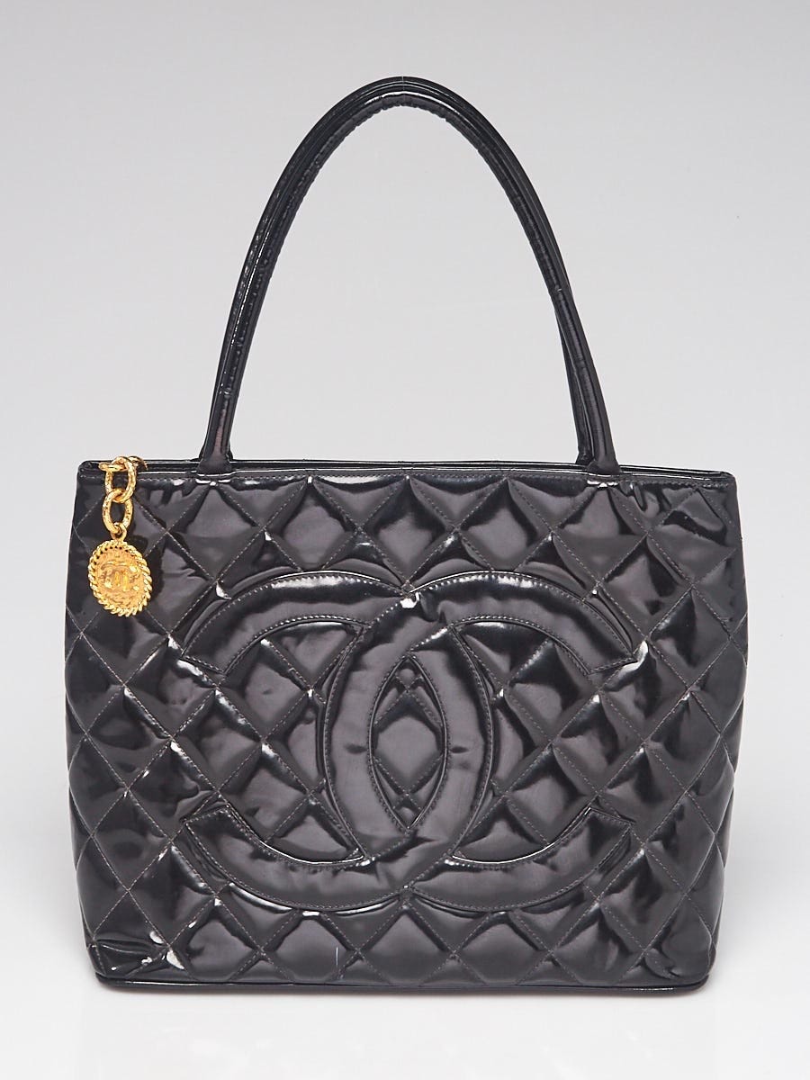 Chanel Black Quilted Patent Leather Medallion Tote Bag