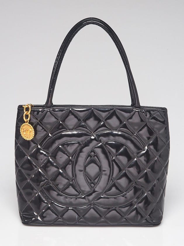 Chanel Black Quilted Patent Leather Medallion Tote Bag