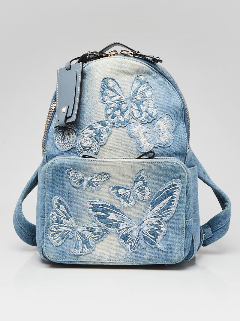 Valentino Blue Denim and Leather Butterfly Embroidered Backpack Valentino |  The Luxury Closet