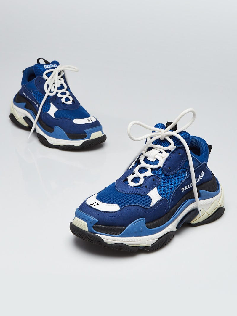 Ringlet Kvæle Erklæring Balenciaga Blue/White Leather/Mesh Triple S Sneakers Size 6.5/37 - Yoogi's  Closet