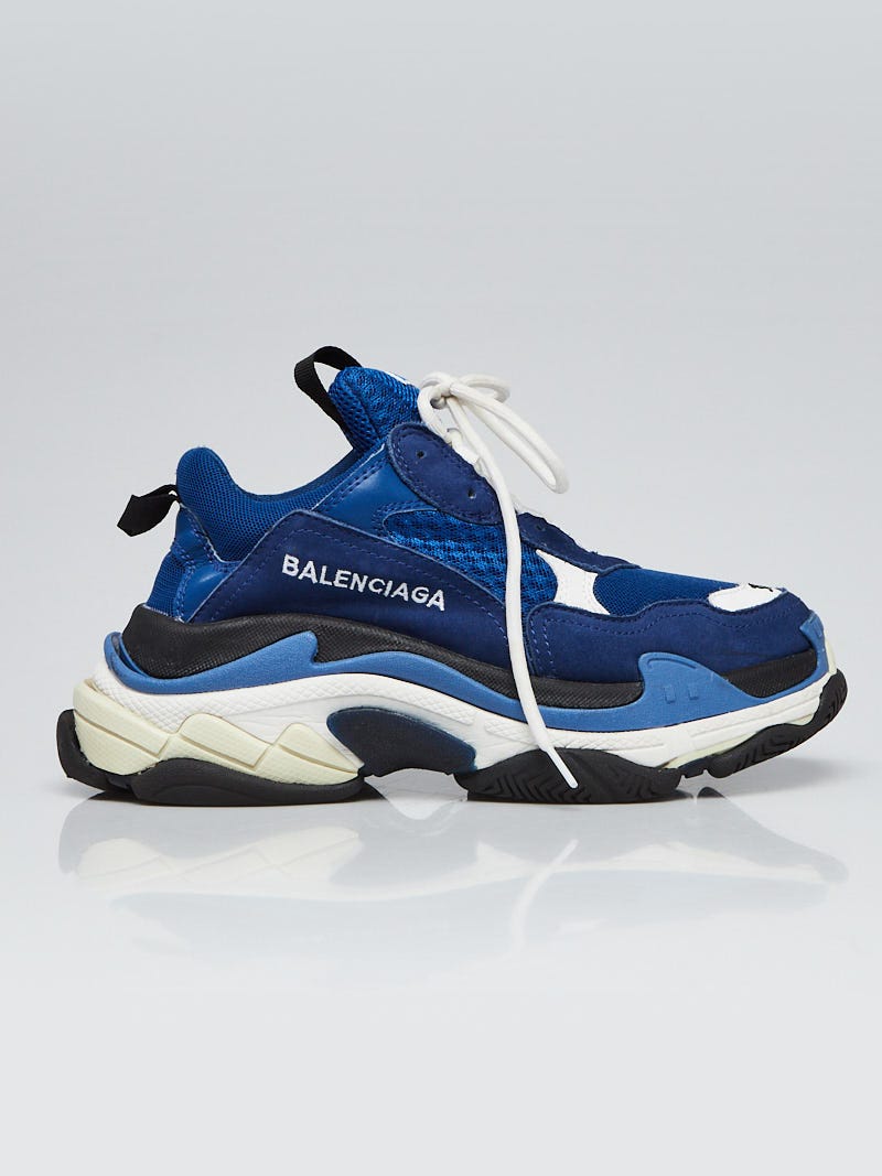 Balenciaga Blue/White Leather/Mesh Triple S Sneakers Size 6.5/37 - Closet