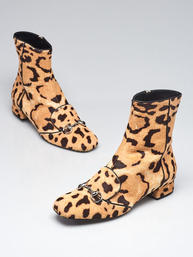 Gucci Animal Print Pony Hair Horsebit Ankle Flat Boots Size 10.5/41