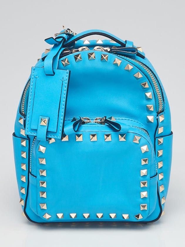 Valentino Bright Blue Smooth Leather Rockstud Mini Backpack Bag