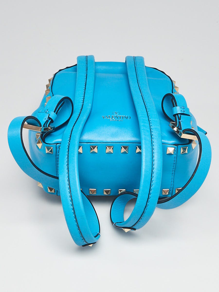 VALENTINO GARAVANI Calfskin Mini Rockstud Backpack Light Blue 257838