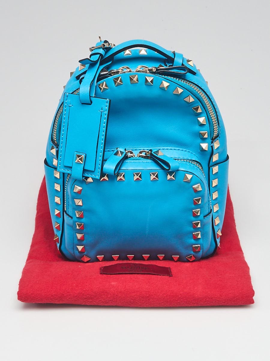 Valentino Bright Blue Smooth Leather Rockstud Mini Backpack Bag