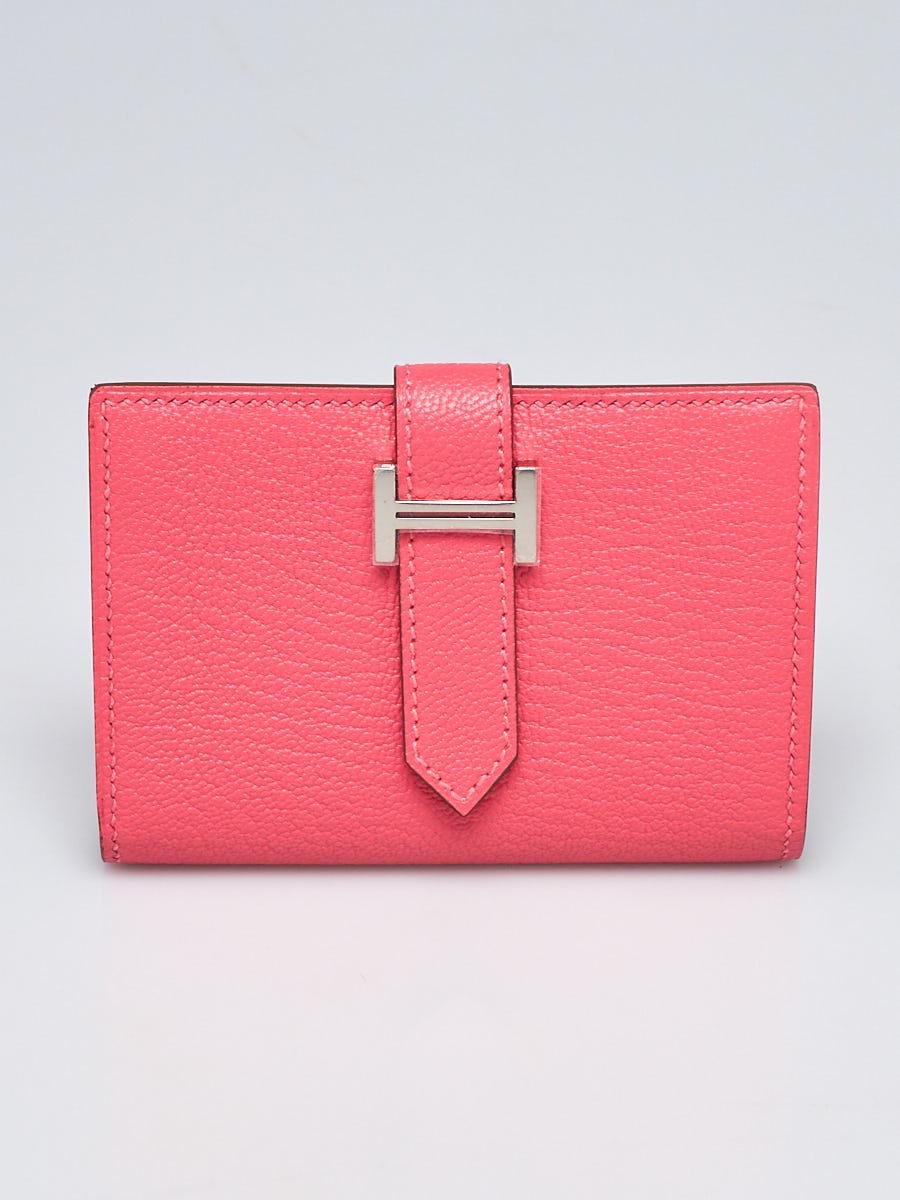 Hermes Rose Azalee Mysore Leather Mini Bearn Wallet | Yoogi's Closet