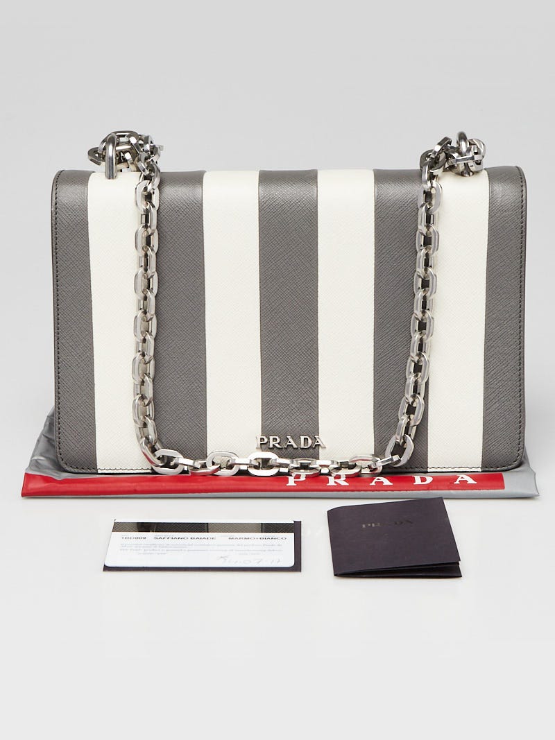 Prada Grey/White Saffiano Baiade Leather Chain Shoulder Bag 1BD009