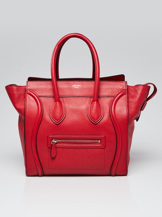 Celine Red Pebbled Calfskin Leather Mini Luggage Tote Bag