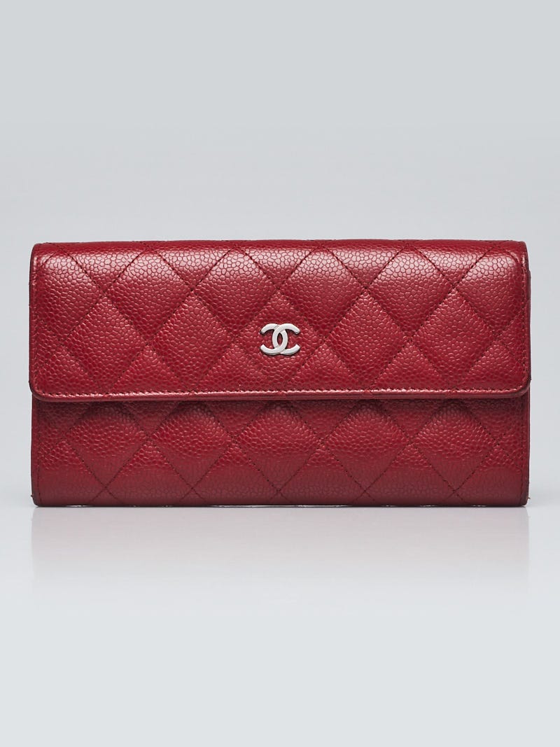 Chanel Red Quilted Caviar Leather CC L-Gusset Flap Wallet