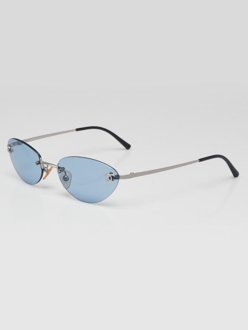 Chanel Silvertone Metal Blue Tint Frameless Sunglasses - 4003