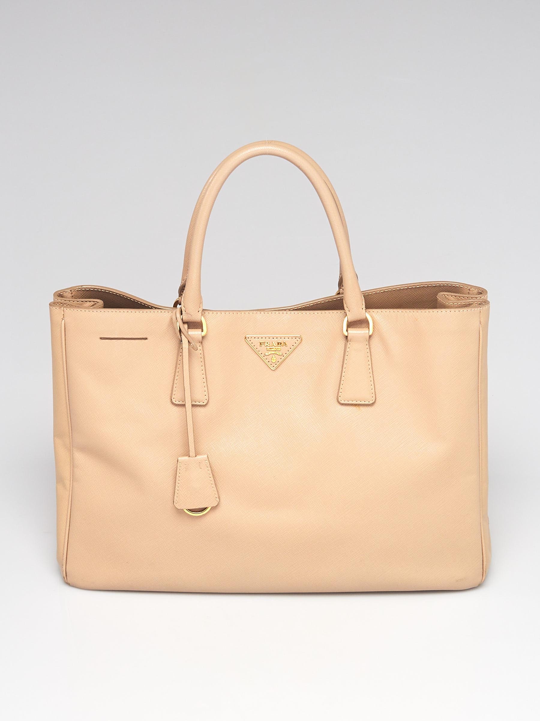 Prada Beige Saffiano Lux Leather Large Double Zip Tote Prada