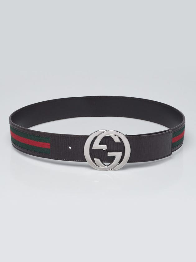 Gucci Brown Leather Vintage Web Interlocking G Buckle Belt Size 85/34