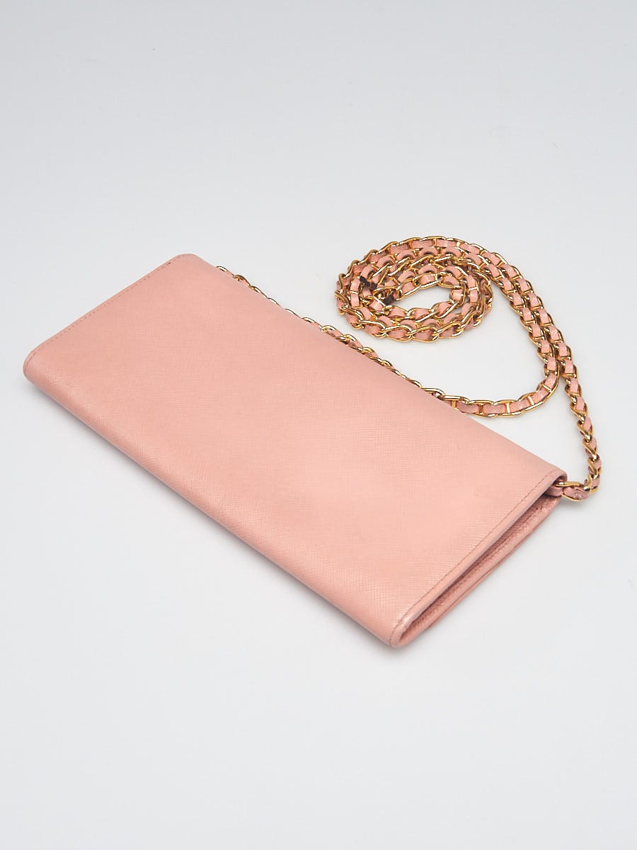 Prada Bluette Saffiano Metal Leather Wallet on Chain Clutch Bag 1MT290 -  Yoogi's Closet