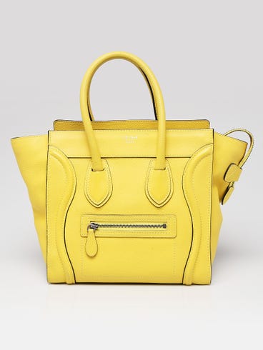 Celine Yellow Pebbled Leather Micro Luggage Tote Bag