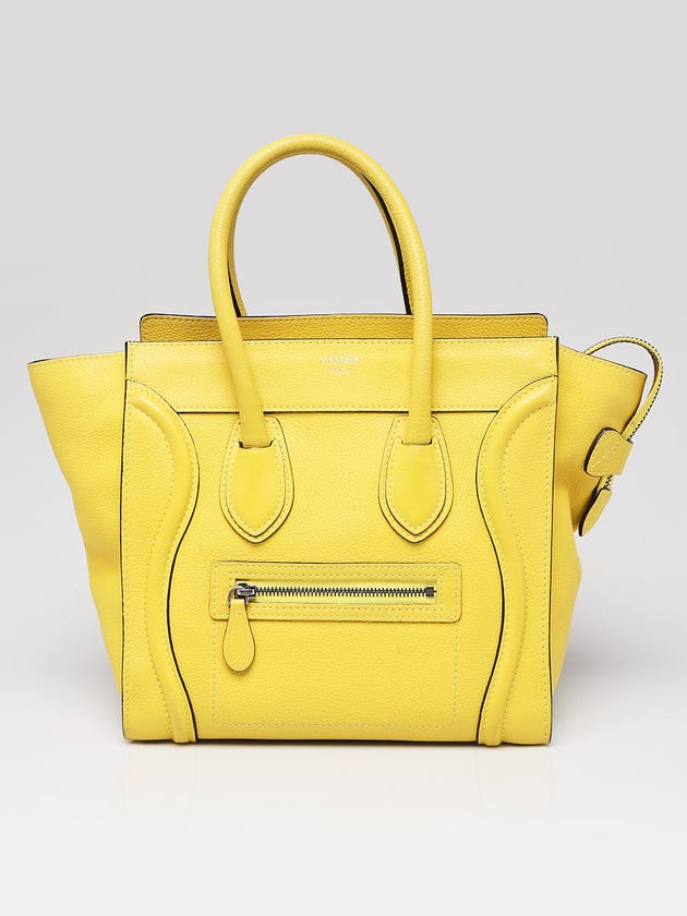 Celine Yellow Pebbled Leather Micro Luggage Tote Bag