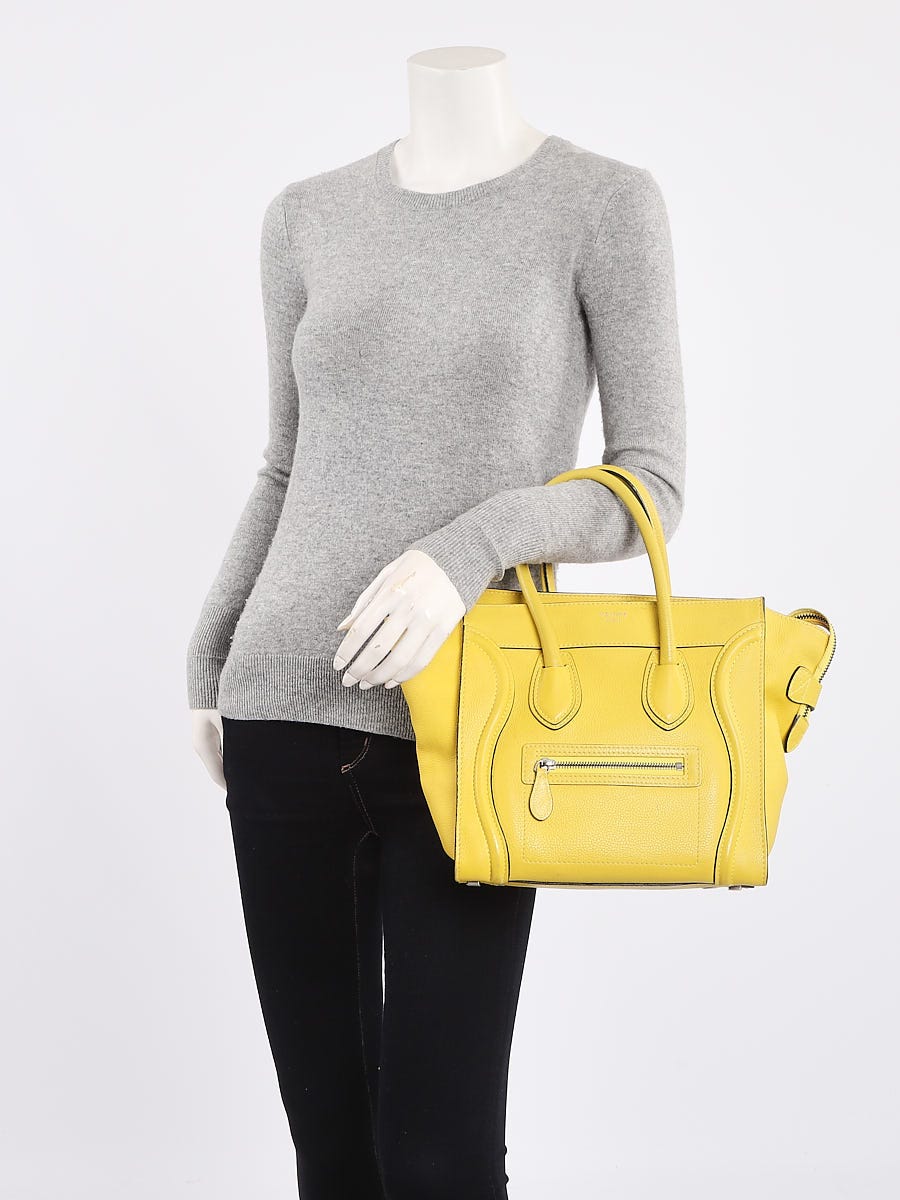 Celine Yellow Pebbled Leather Micro Luggage Tote Bag	