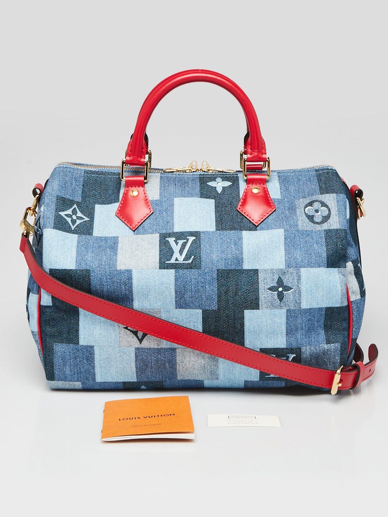 Louis Vuitton Blue Rouge Damier Monogram Denim Patchwork Speedy Bandouliere  30 Bag - Yoogi's Closet