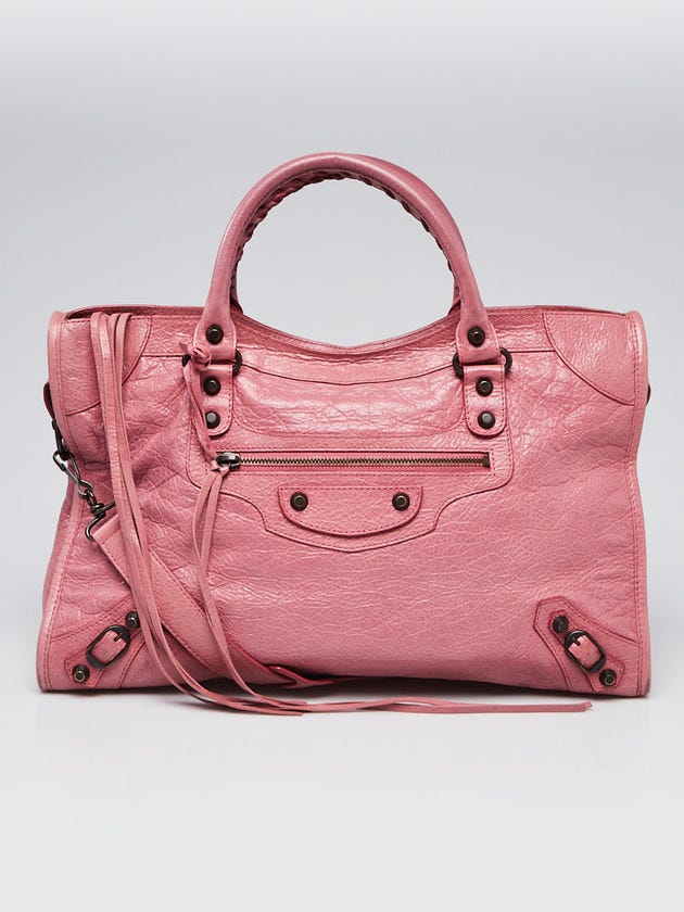 Balenciaga Rose Bon Bon Lambskin Leather Motorcycle City Bag