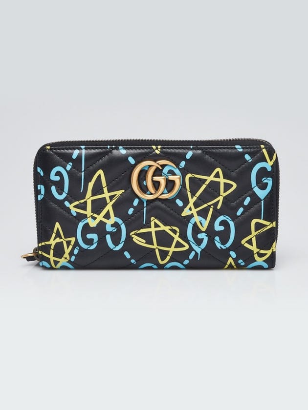 Gucci Black Quilted Leather Gucci Ghost Metalasse Zippy Wallet