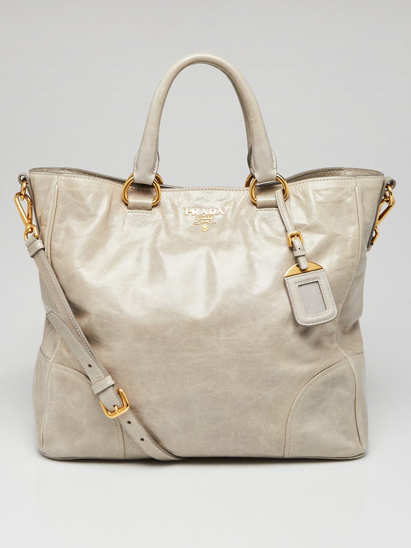 Prada Grey Vitello Shine Leather Tote Prada