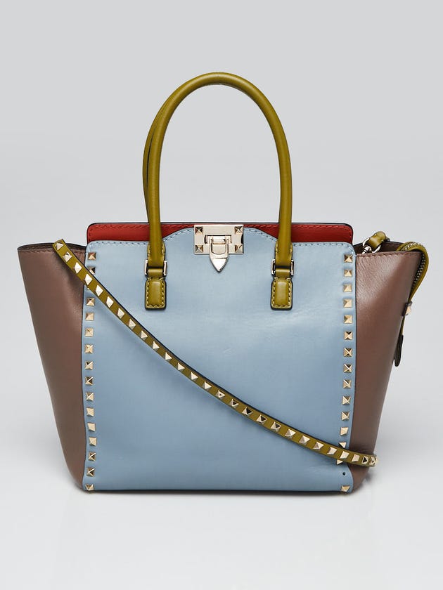 Valentino Multicolor Smooth Calfskin Leather Rockstud Medium Double Handle Bag