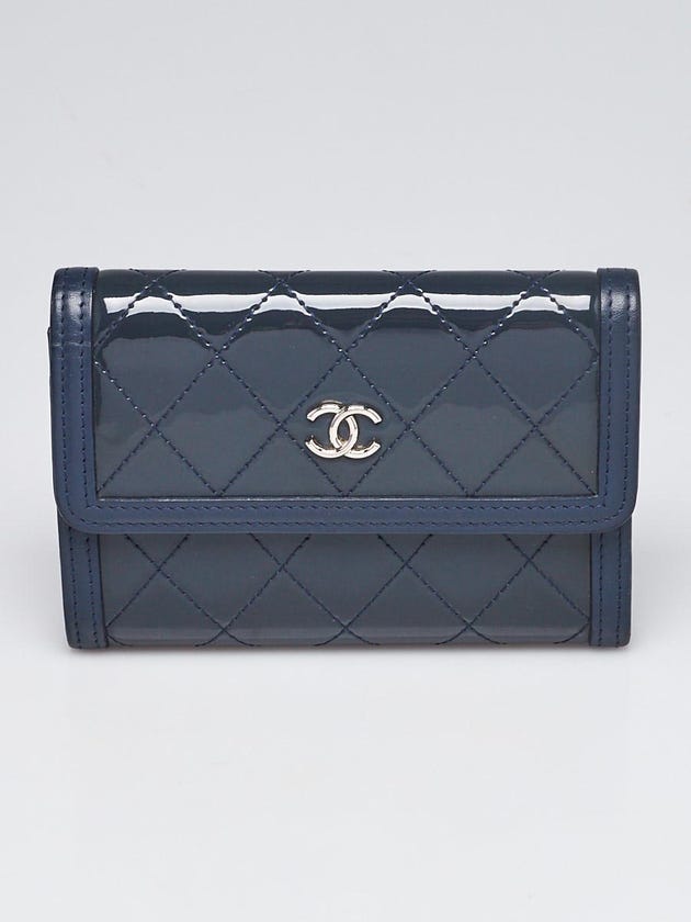 Chanel Navy Blue Quilted Patent Leather Flap Wallet