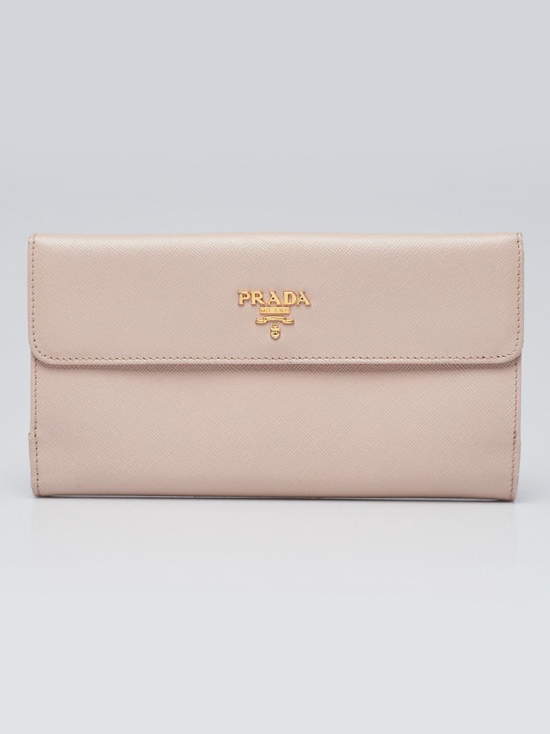 Prada Light Pink Saffiano Metal Leather Long Flap Wallet - Yoogi's Closet