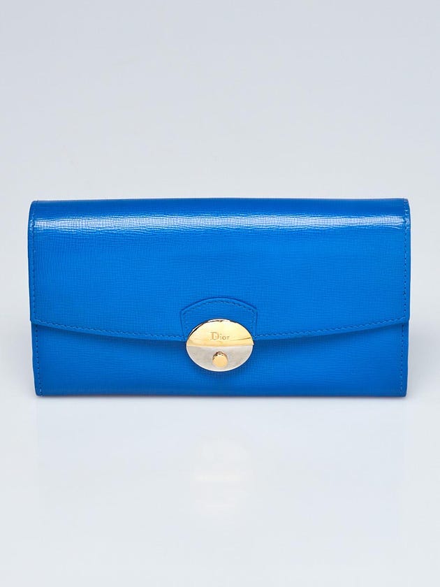 Christian Dior Blue Leather Long Flap Wallet