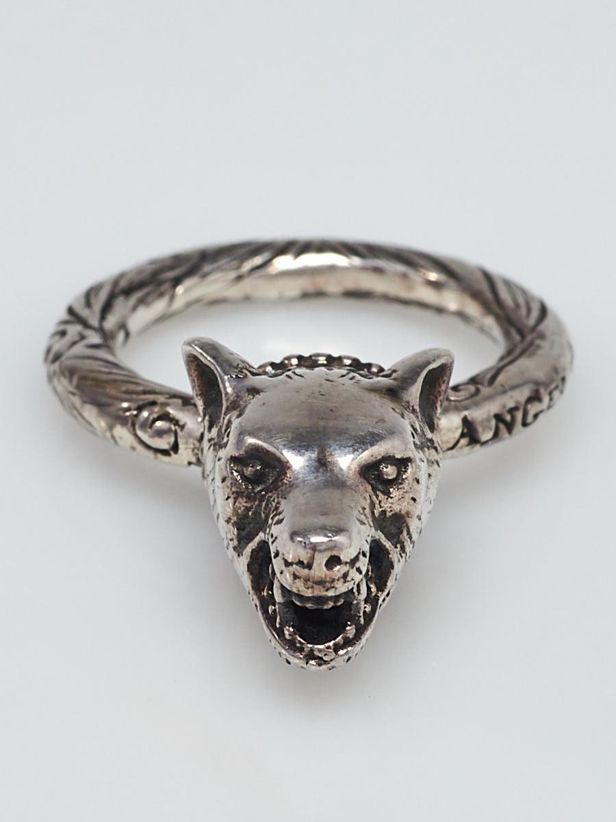 Gucci Silver Anger Forest Wolf Head Ring Size 7.5