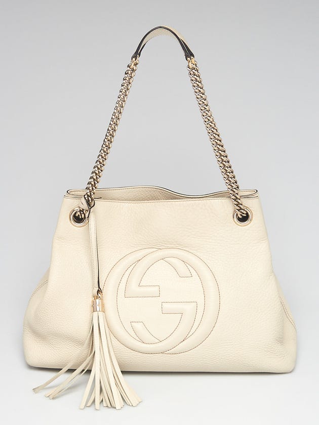 Gucci White Pebbled Leather Soho Chain Tote Bag