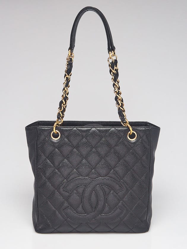 Chanel Black Quilted Caviar Leather Petite Shopping Tote Bag