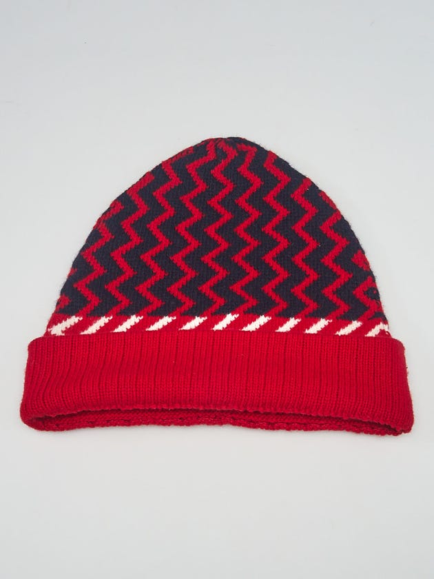 Gucci Red/Blue Wool Zigzag Beanie Hat Size M