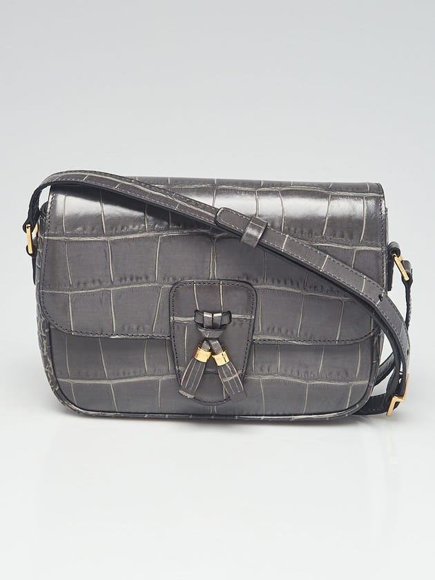 Celine Anthracite Croc Embossed Leather Medium Tassel Bag