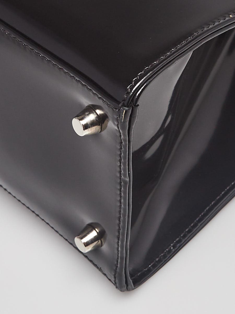 Prada Black Spazzolato Logo Print Glossed Leather Frame Top Bag