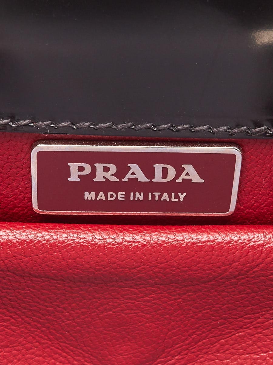 Prada Black Spazzolato Logo Print Glossed Leather Frame Top