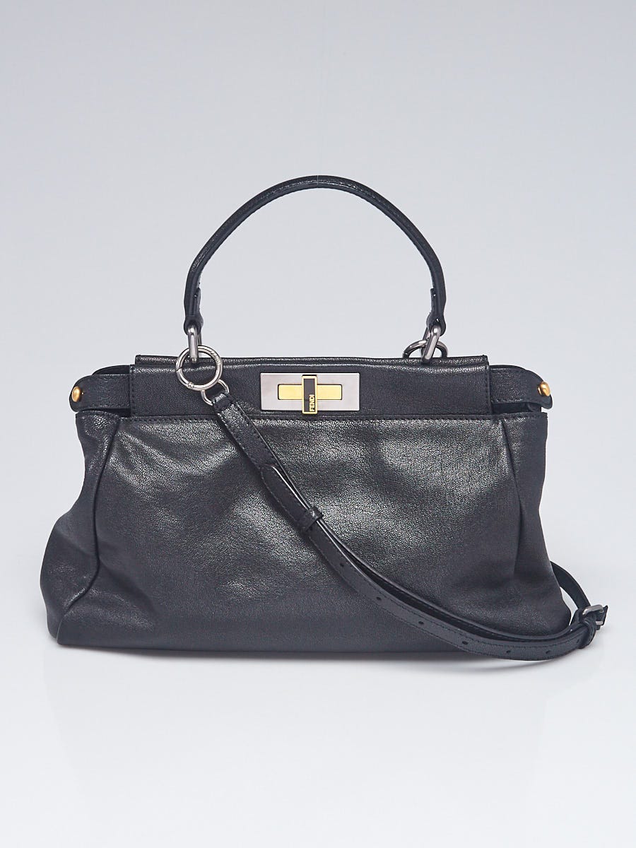 Fendi Black Grained Leather Small Peekaboo Bag 8BN211