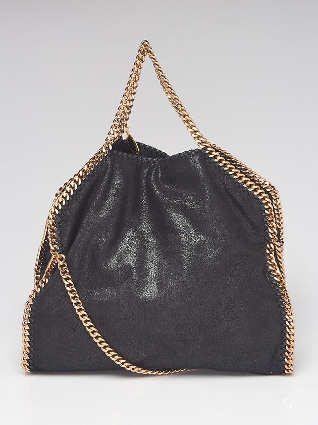 Stella McCartney Black Shaggy Deer Faux-Leather Falabella Fold Over Tote Bag
