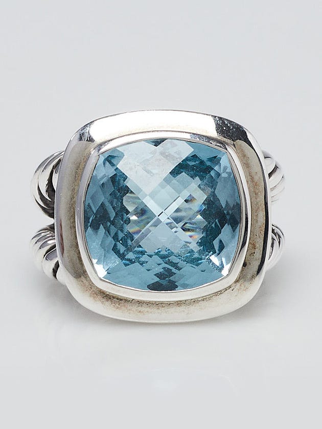 David Yurman 11mm Blue Topaz and Sterling Silver Albion Ring Size 7