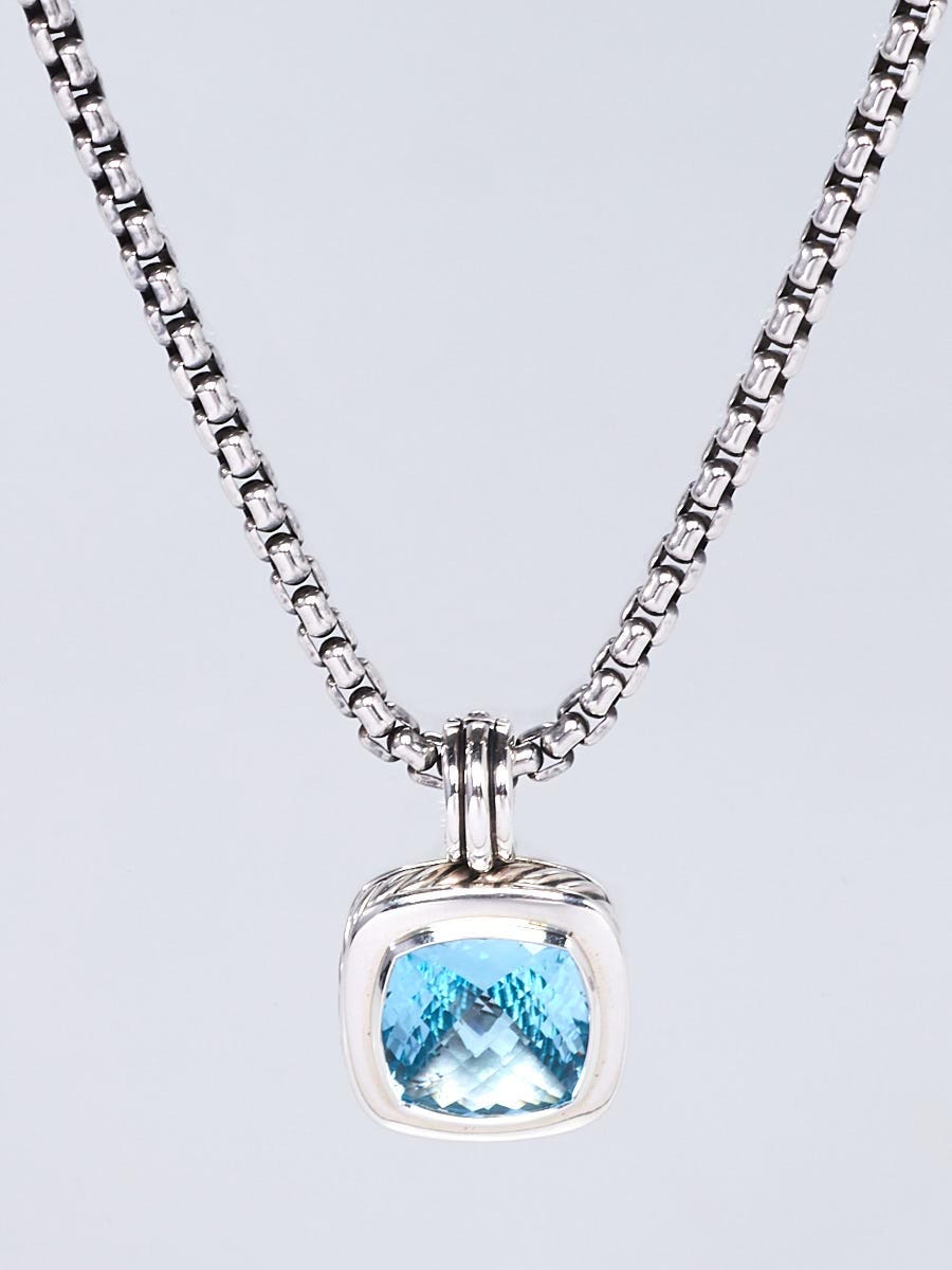 David Yurman 11mm Blue Topaz and Sterling Silver Albion Pendant Necklace