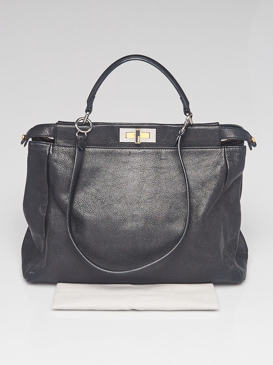 Fendi Black Leather Large Peekaboo Satchel Bag - 8BN210 - Yoogi's